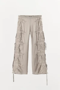 SATIN EFFECT LACE PANTS WITH VENTS