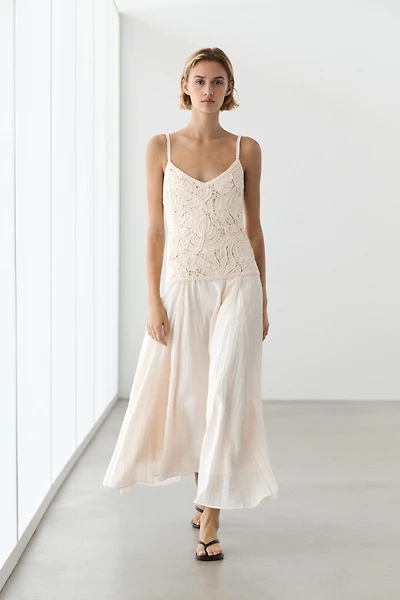 Long dress with contrast crochet detail