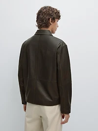 Distressed effect short nappa leather jacket