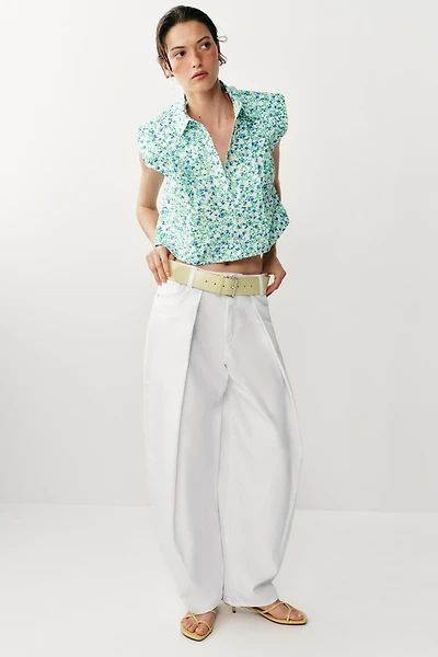 FLORAL PRINT SHOULDER PAD SHIRT