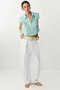 FLORAL PRINT SHOULDER PAD SHIRT