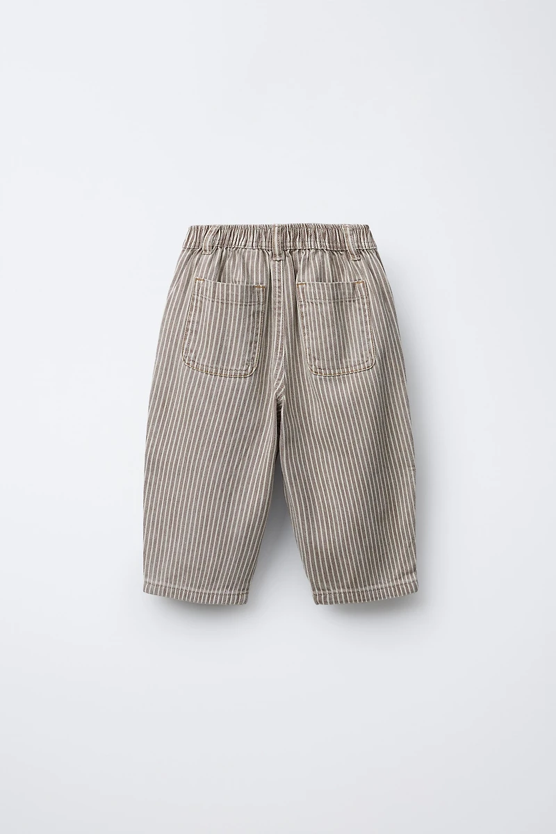 STRIPED TWILL BAGGY PANTS
