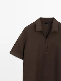 Linen blouse with polo collar