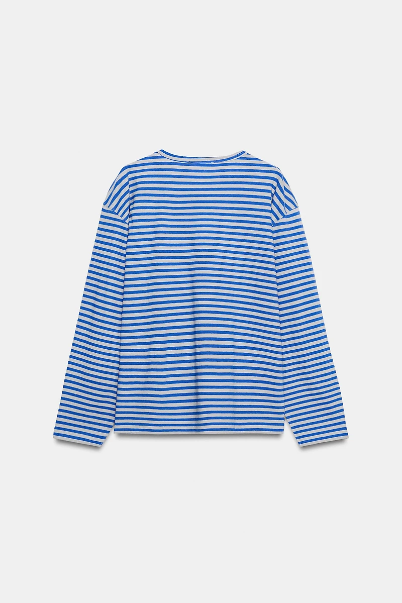 STRIPED COTTON AND LINEN T-SHIRT