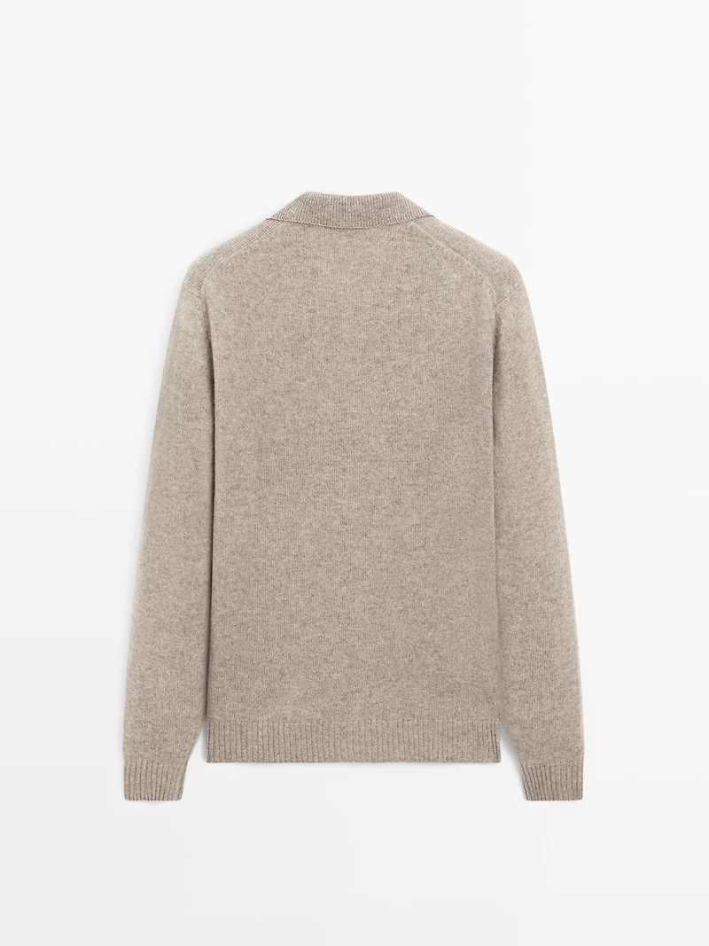 Pull polo à col en V laine mélangée