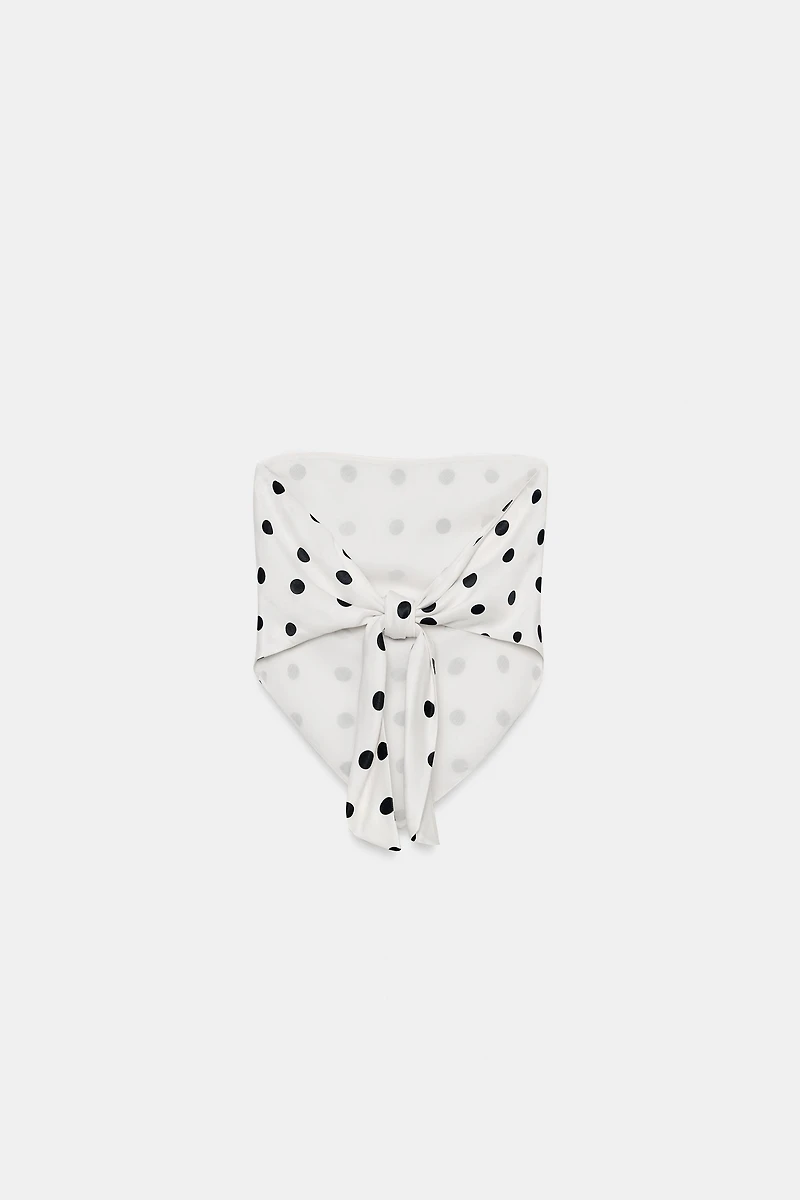 POLKA DOT SATIN BANDEAU TOP WITH TIE