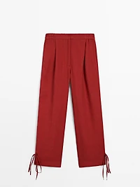 100% linen trousers with bow detail