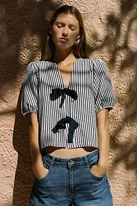LINEN TIE BLOUSE