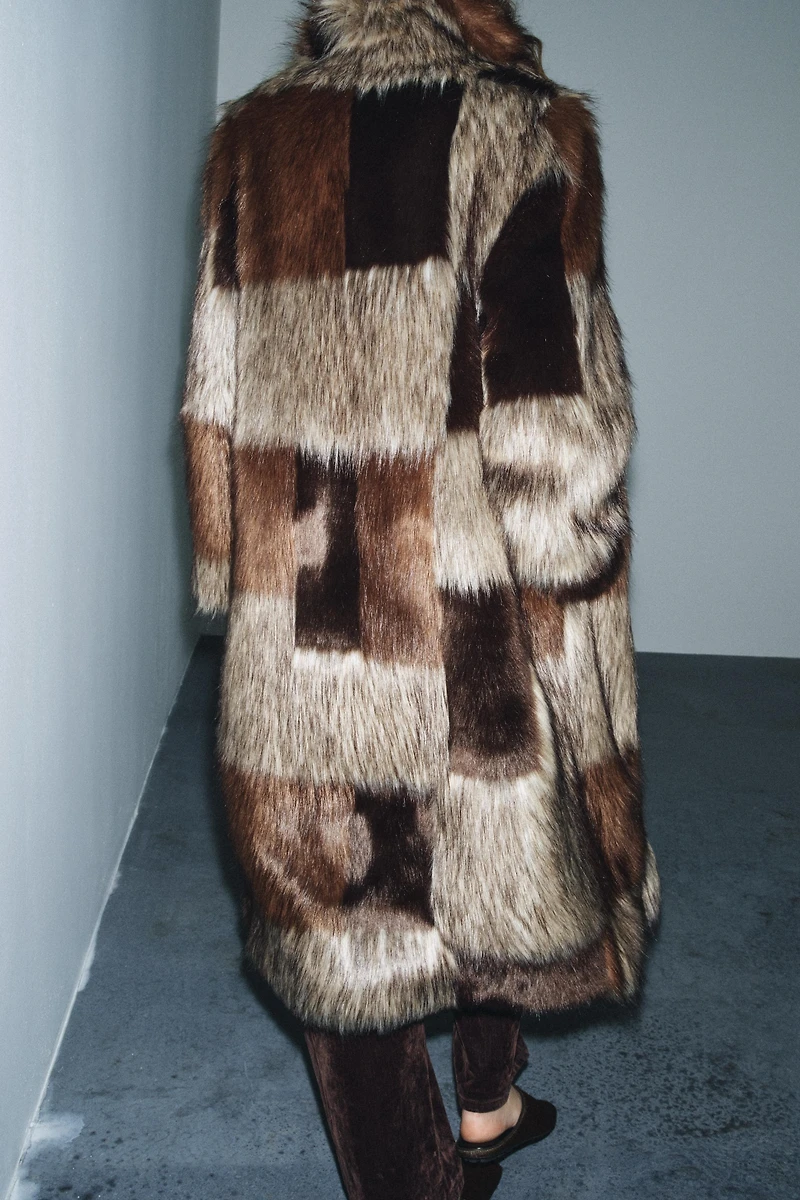 PATCHWORK FAUX FUR COAT ZW COLLECTION LIMITED EDITION
