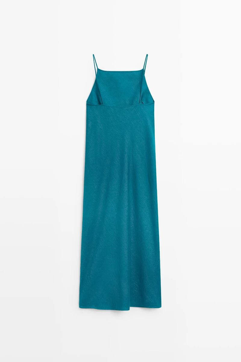 100% linen strappy midi dress