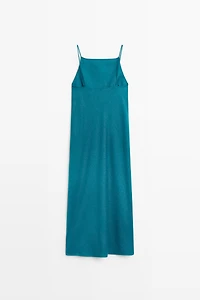 100% linen strappy midi dress