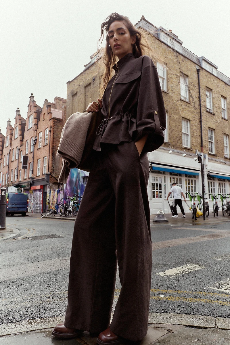 WIDE LEG ELASTIC WAIST PANTS