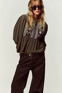 EMBROIDERED BIB BLOUSE