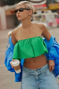 RUFFLED TAFFETA BANDEAU TOP