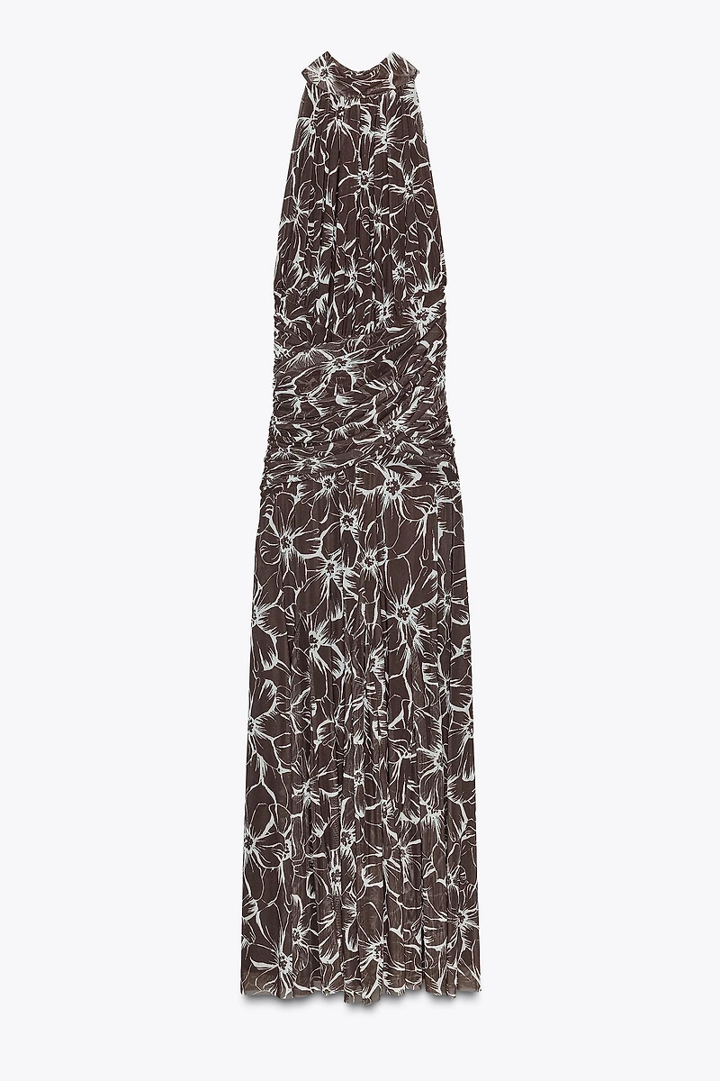 HALTER PRINTED TULLE LONG DRESS