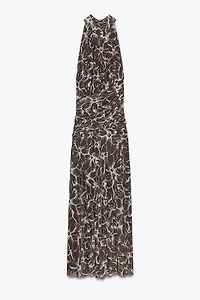HALTER PRINTED TULLE LONG DRESS