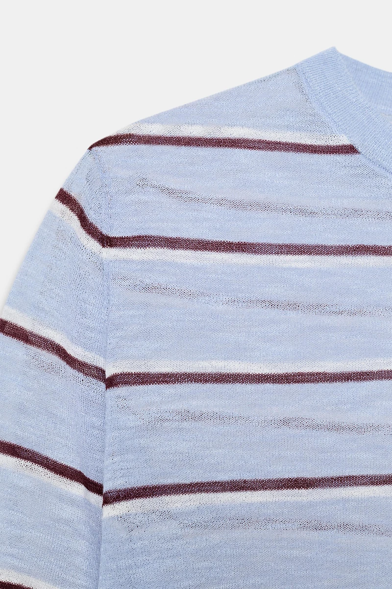 EXTRA-FINE WOOL STRIPED SHORT SLEEVE JUMPER