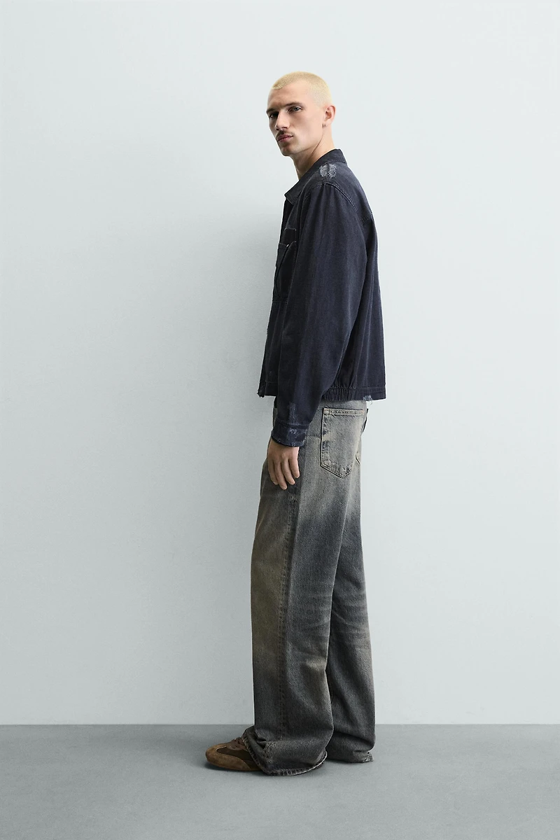 CROPPED FIT RIPPED EFFECT JACKET