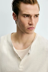 COTTON - LINEN HENLEY T-SHIRT