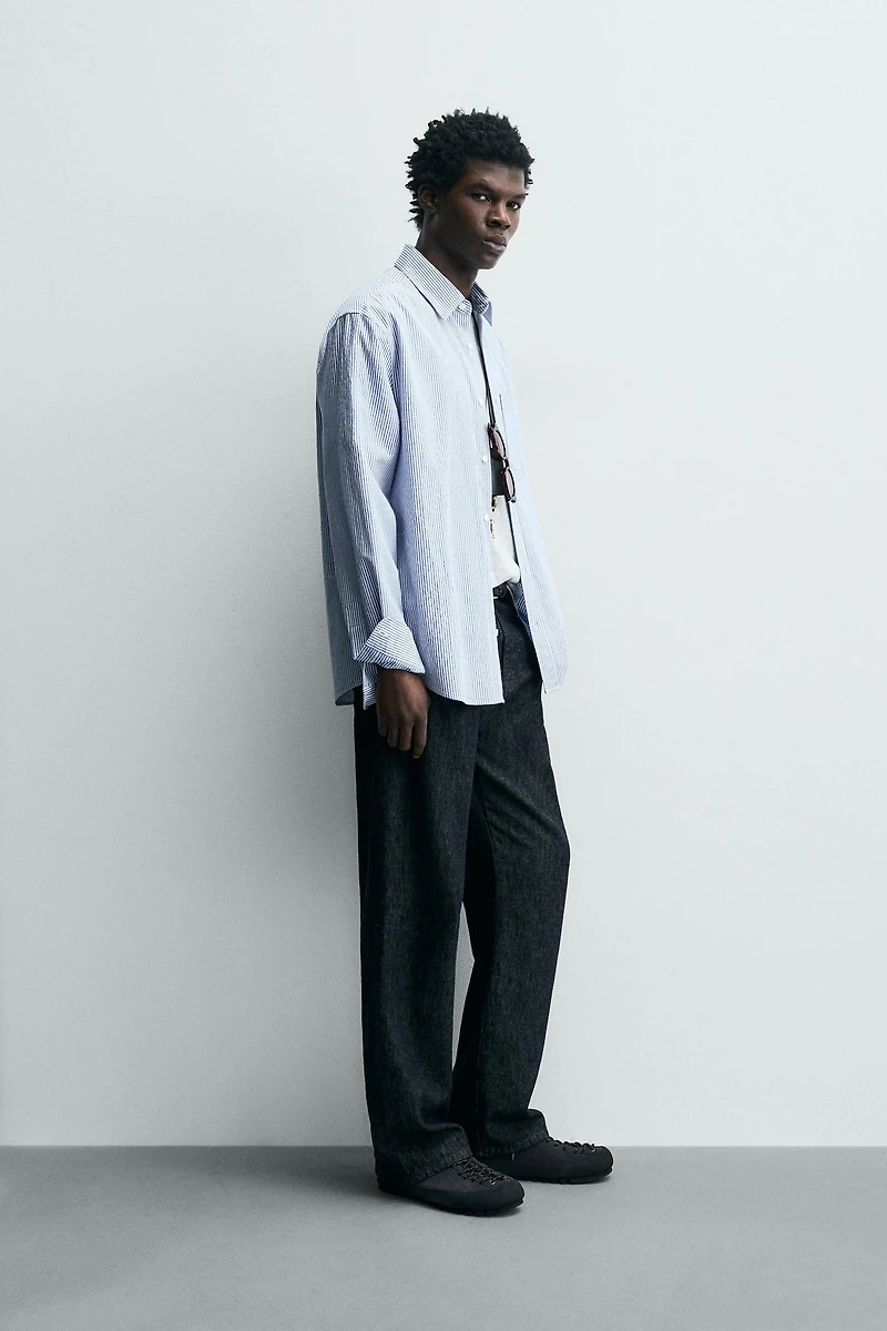 WRINKLED EFFECT STRIPED SHIRT