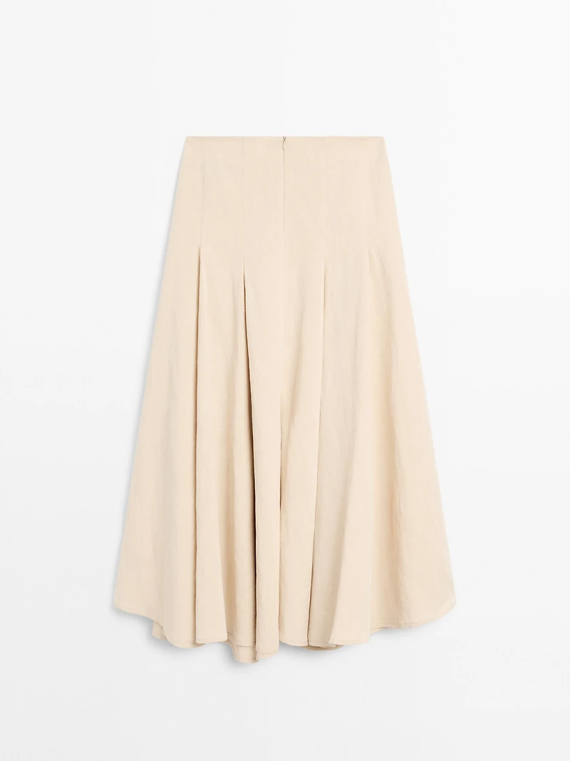Flounce linen blend midi skirt
