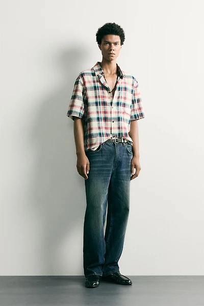 RELAXED FIT TEXTURED PLAID SHIRT
