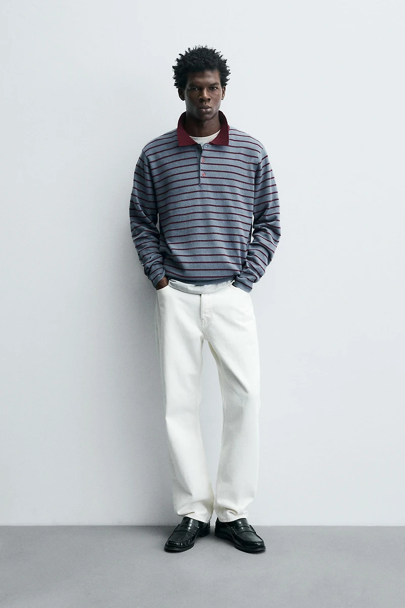 STRIPED WOOL BLEND KNIT POLO SHIRT