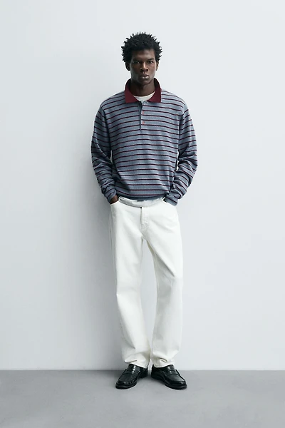 STRIPED WOOL BLEND KNIT POLO SHIRT