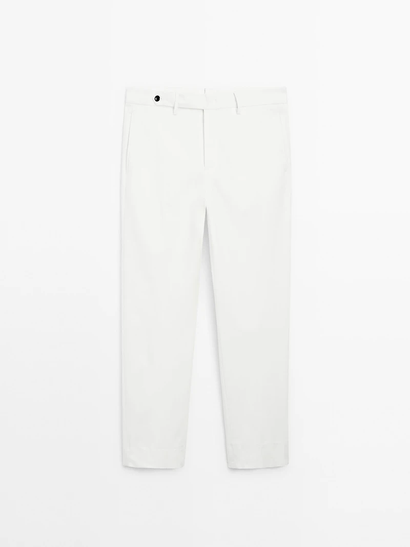 Cotton blend slim fit trousers