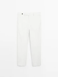 Cotton blend slim fit trousers