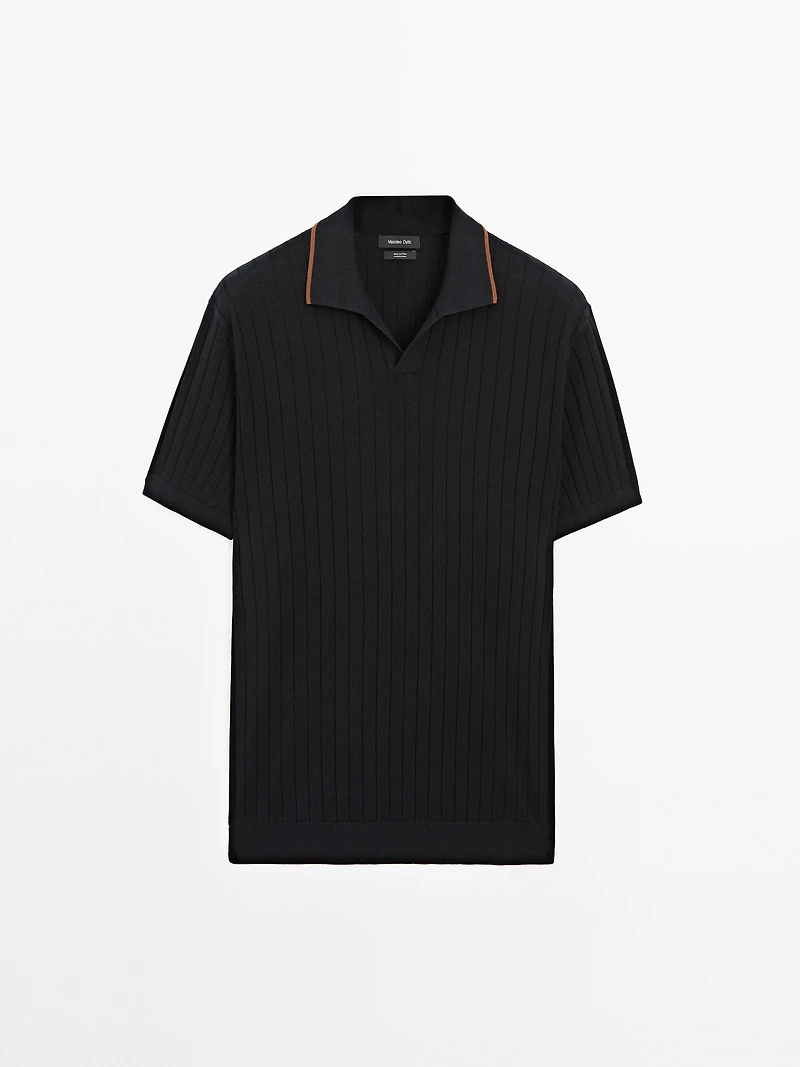 Ribbed knit polo shirt