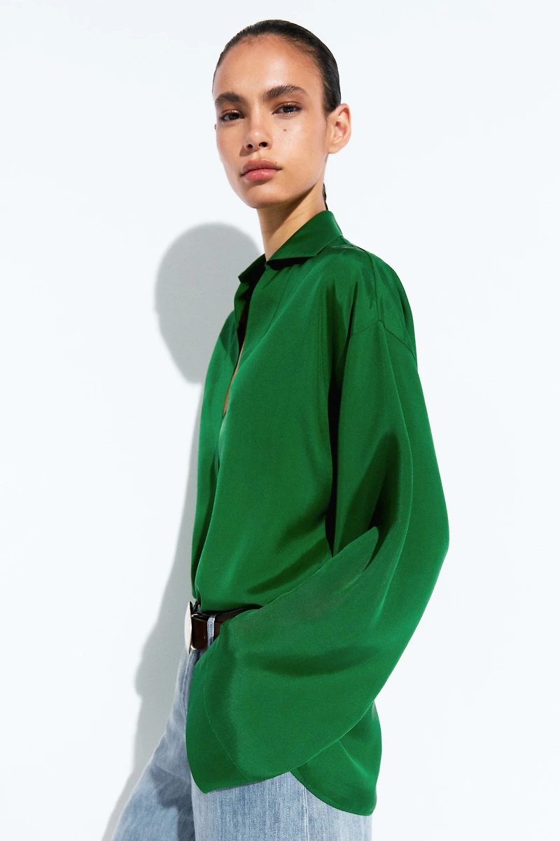 Long sleeve flowing polo shirt
