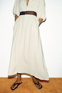 ROBE MI-LONGUE EN LIN AVEC CEINTURE