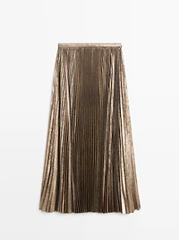Pleated metallic-effect midi skirt