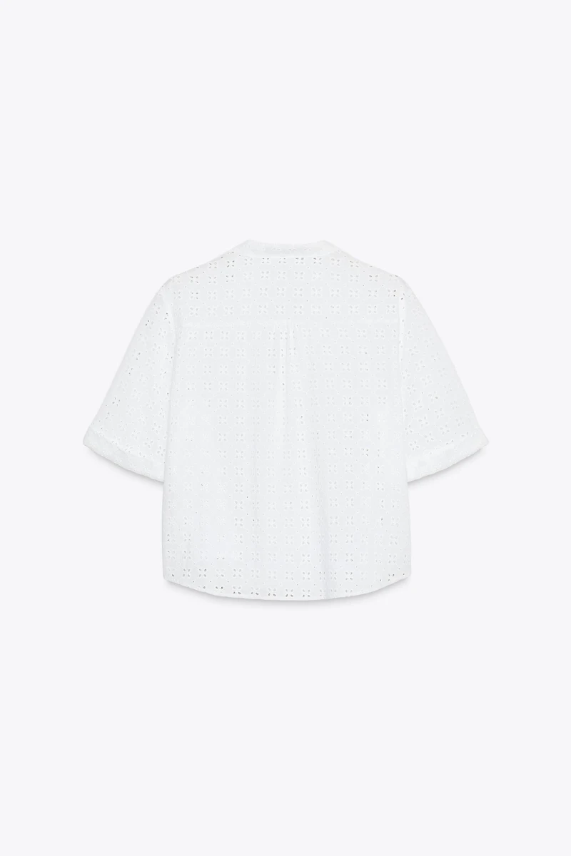 SHORT SLEEVE EYELET EMBROIDERED SHIRT