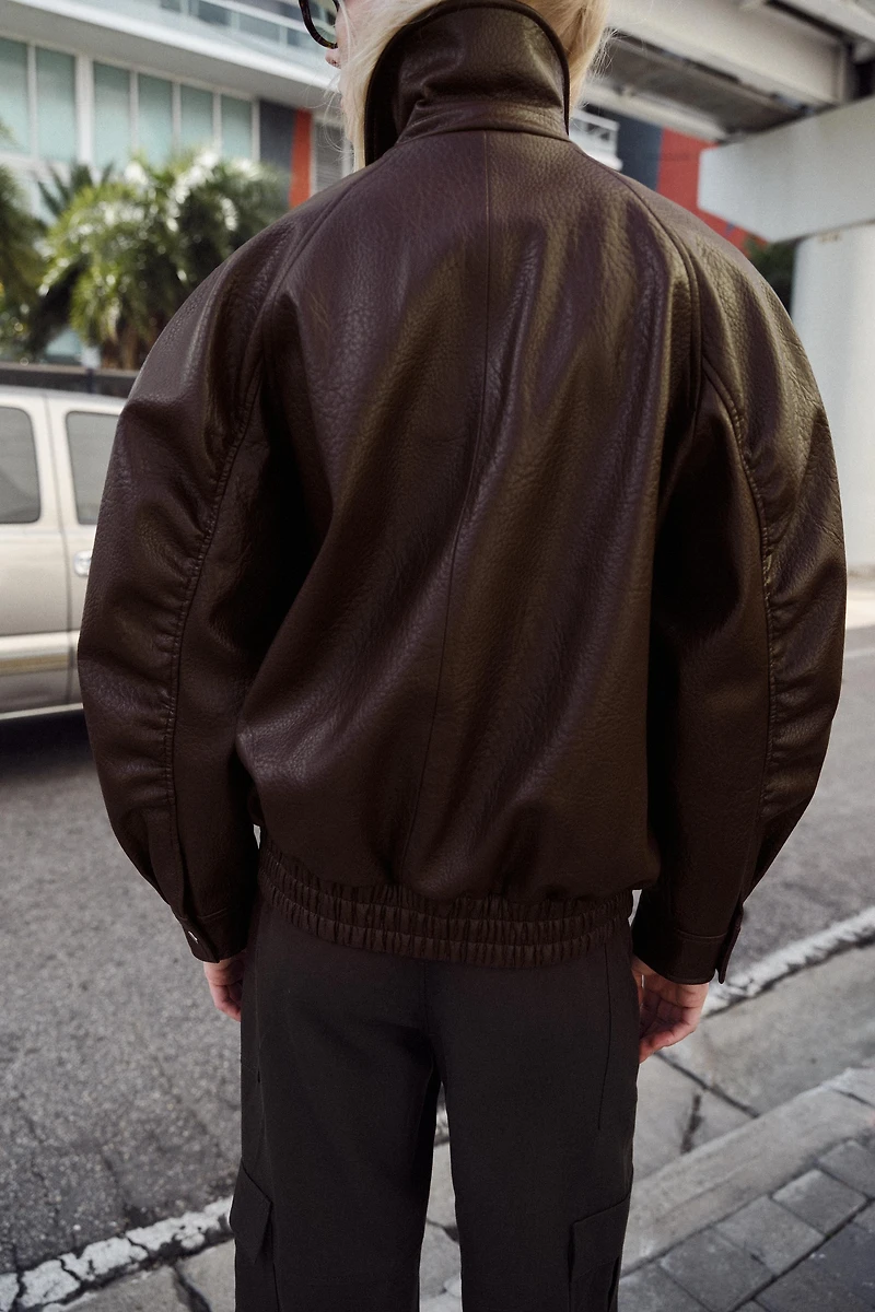 FAUX LEATHER BOMBER JACKET