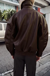 FAUX LEATHER BOMBER JACKET