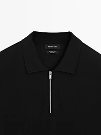 Knit polo shirt with zip collar