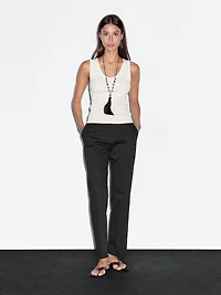 Straight-leg cotton blend trousers