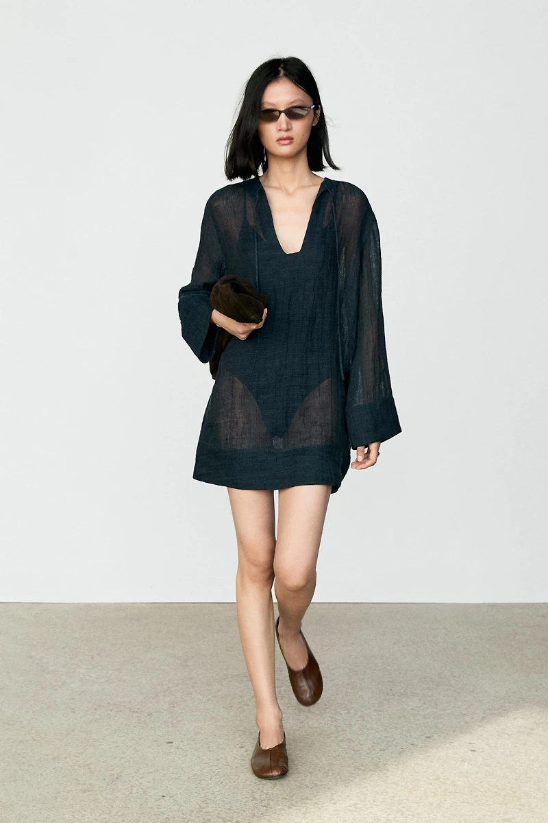 100% linen flowy mini dress
