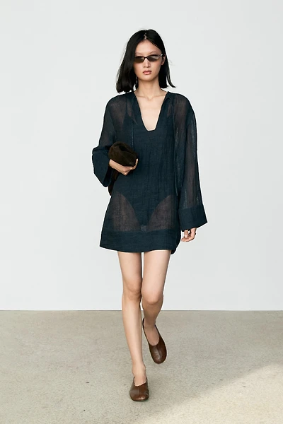 100% linen flowy mini dress
