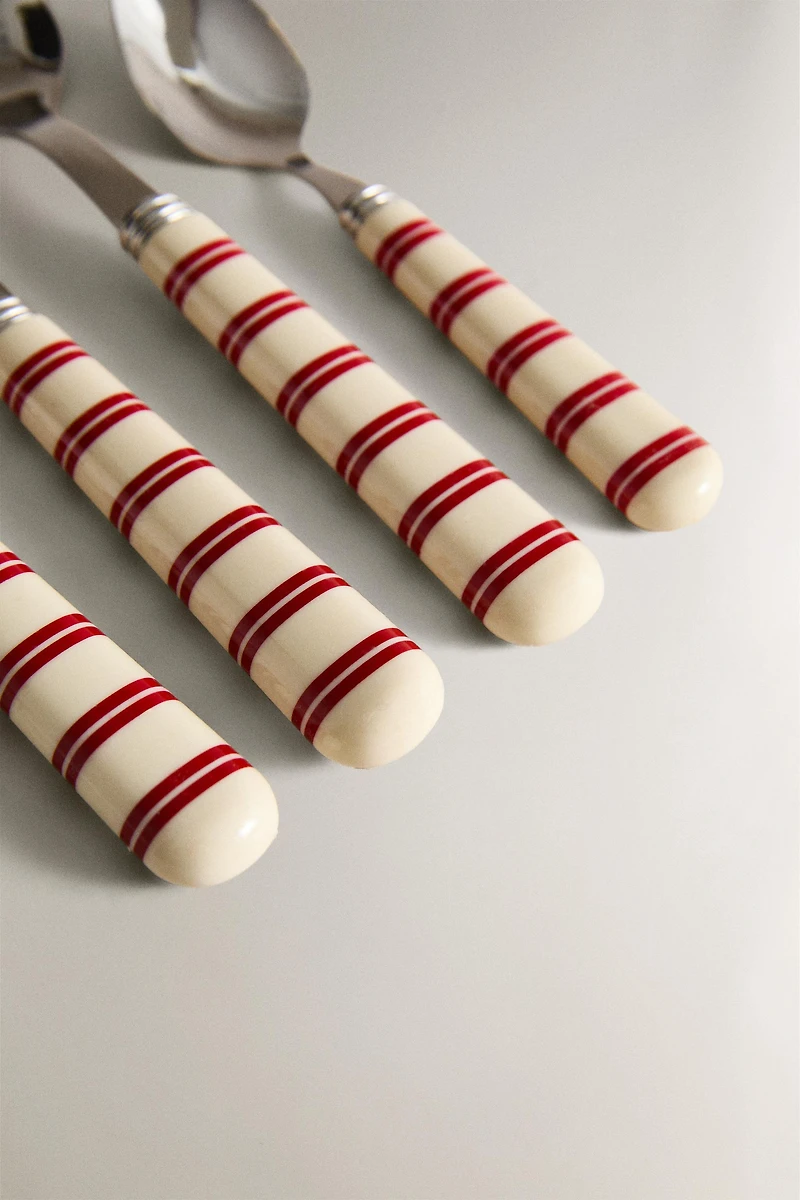 STRIPED HANDLE FLATWARE SET (SET OF 4)