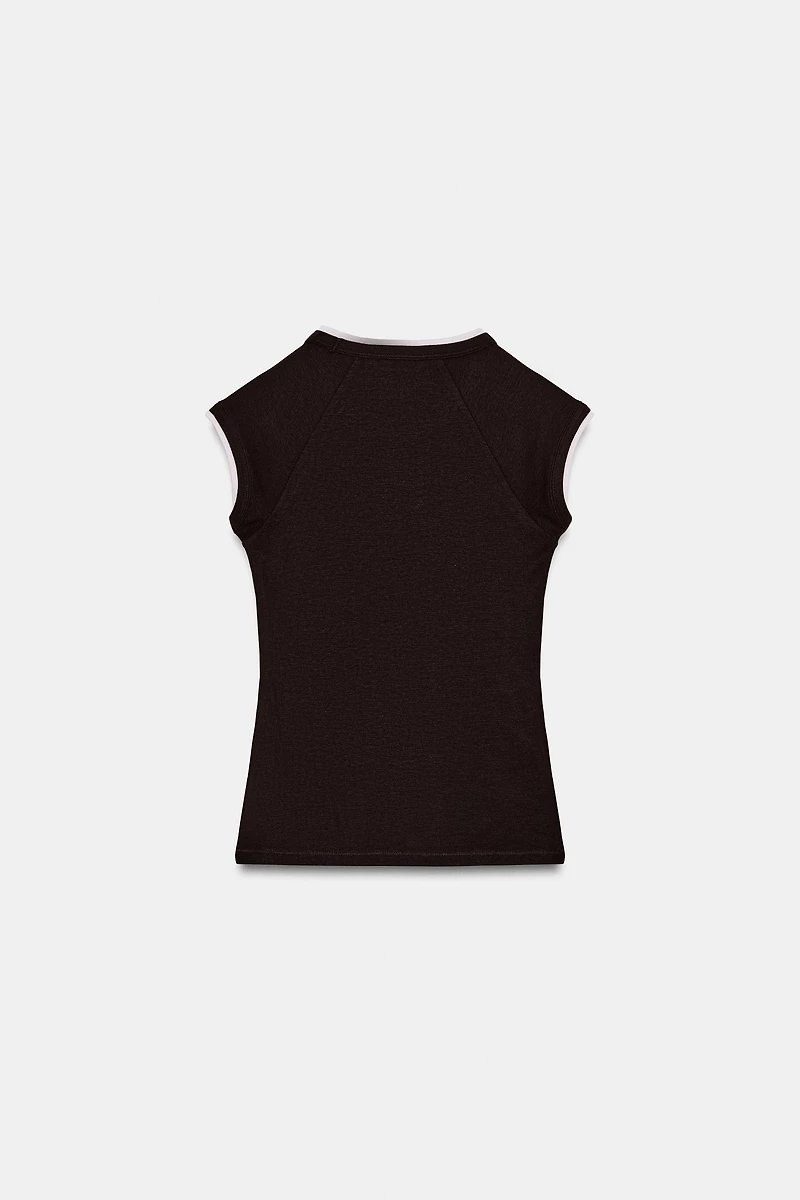 T-SHIRT EFFET DOUBLE MANCHE COURTE