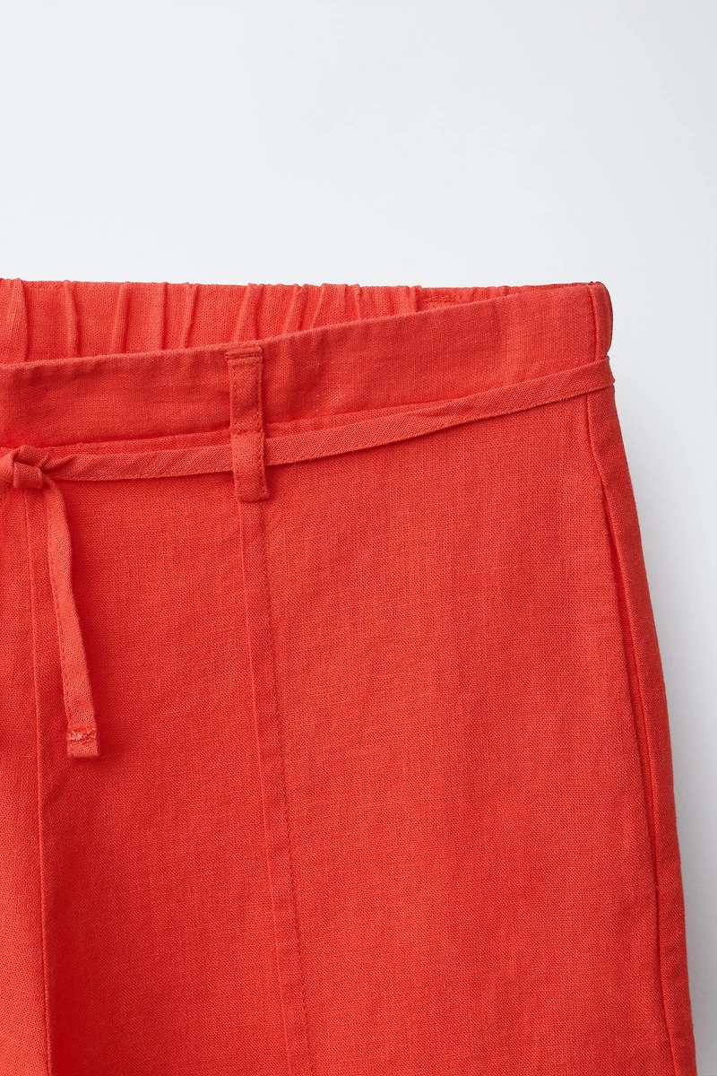 WIDE LEG LINEN DRAWSTRING PANTS