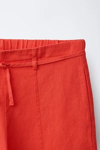 WIDE LEG LINEN DRAWSTRING PANTS