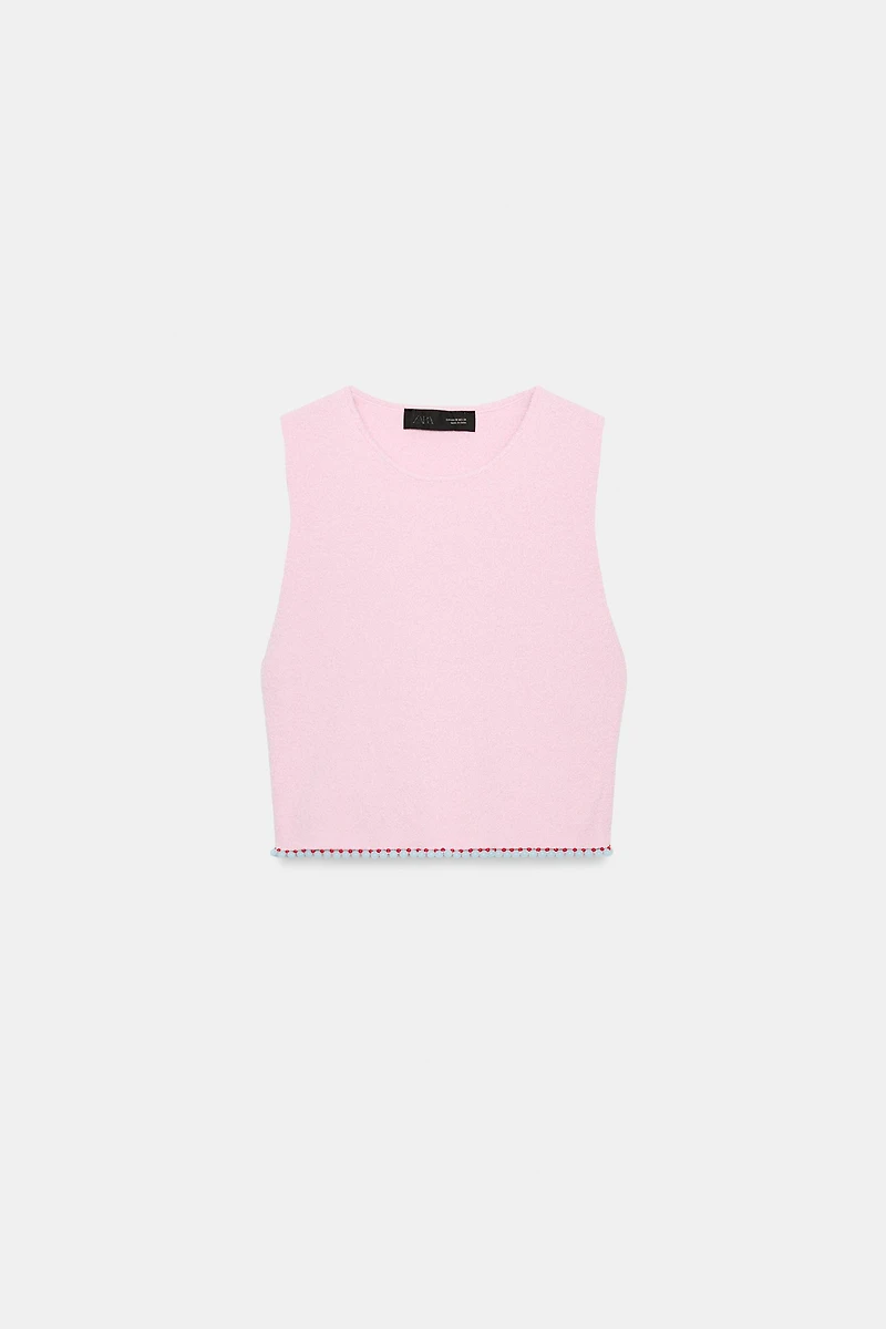 BEADED KNIT CROP TOP
