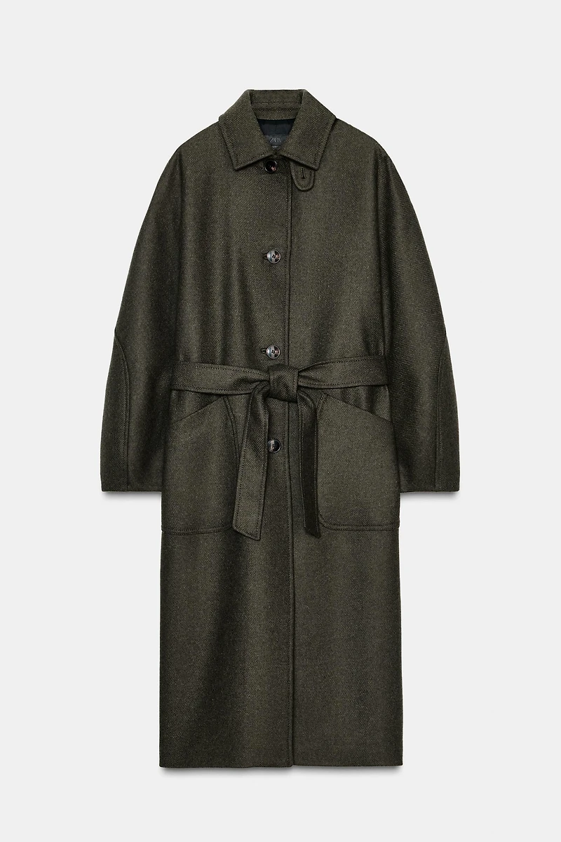 WOOL COAT WITH PUFF SLEEVES AND CONTRAST COLLAR