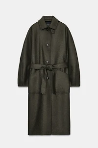 WOOL COAT WITH PUFF SLEEVES AND CONTRAST COLLAR