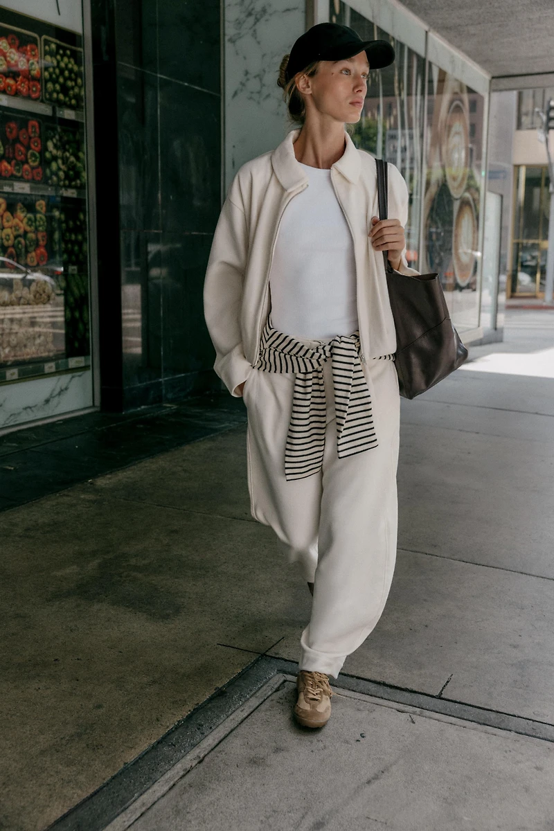 PLEATED FLEECE BOMBER JACKET