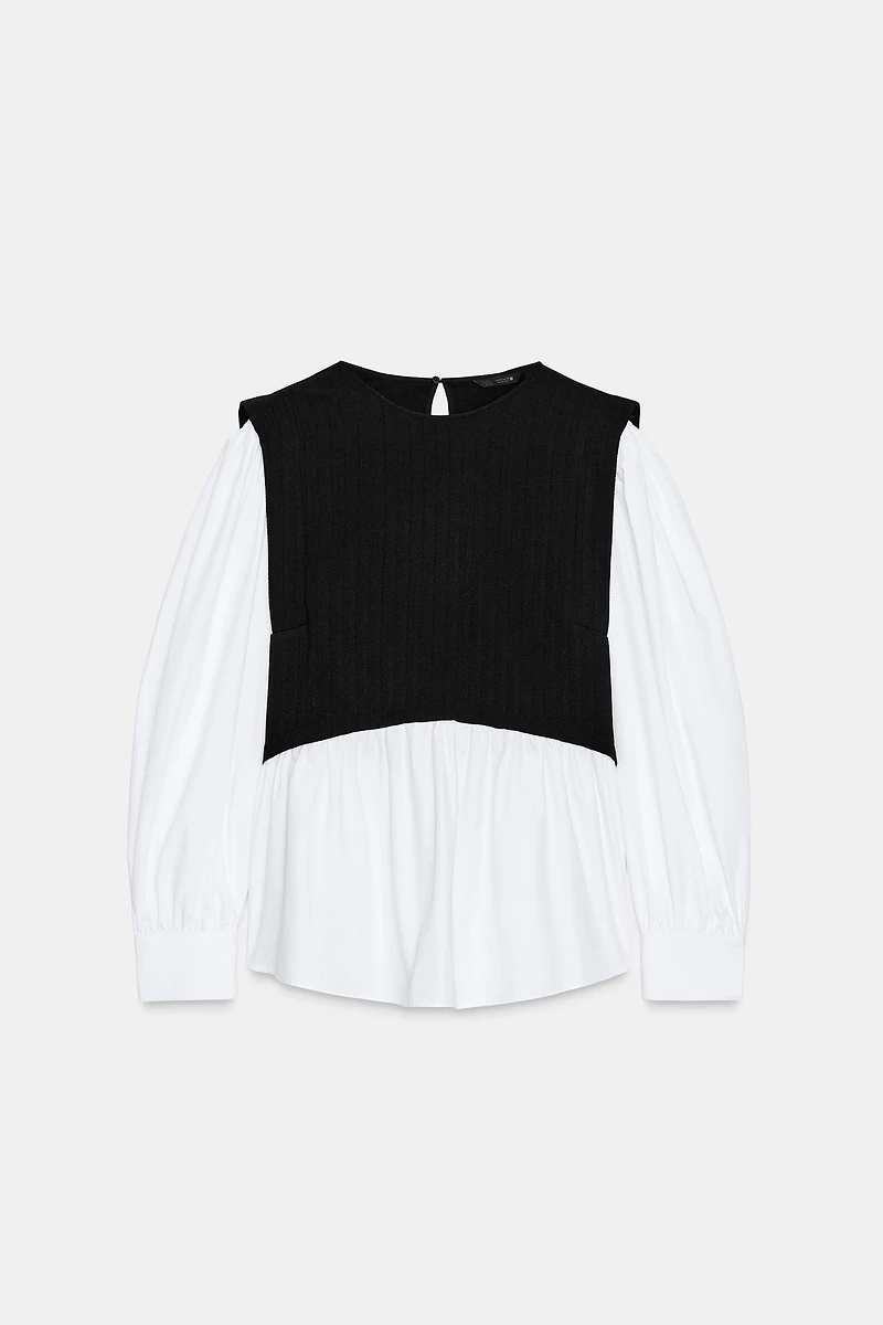 COMBINATION POPLIN BLOUSE